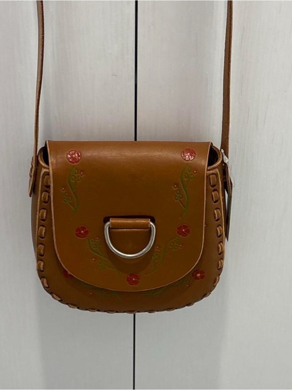 Brown Floral-Embossed Crossbody Bag